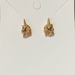 Vintage Gold Plated Gemstone Unicorn Stud Earrings
